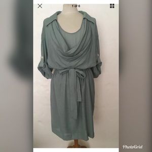 New Maggy London Sage Green Drape Front Dress 16
